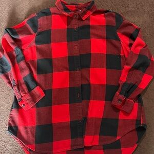 Women’s Large Red & Black Plaid Checkered Grunge 90s Flannel Button Up